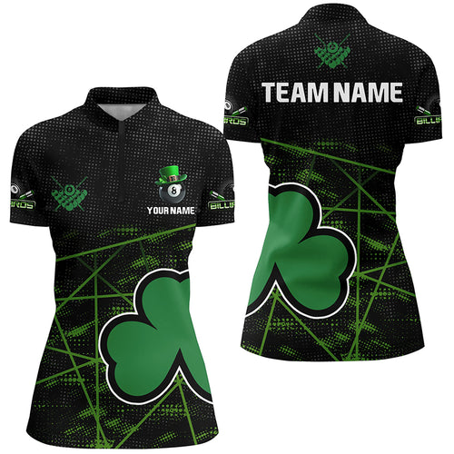 Custom Black Green St Patrick Day Shamrock Billiard Women Quarter-Zip Shirt Billiard Jerseys TDM1046