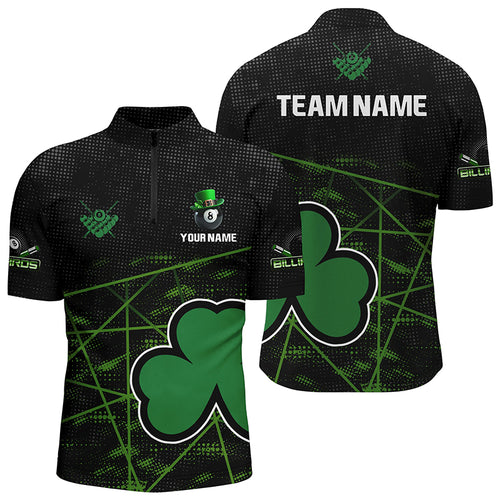 Custom Black Green St Patrick Day Shamrock Billiard Men Quarter-Zip Shirt Billiard Jerseys TDM1046