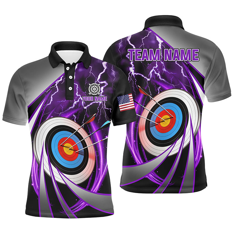 Purple Archery 3d Target Thunder Lightning Personalized Men Polo Shirts, Team League Archery Shirts TDM1052
