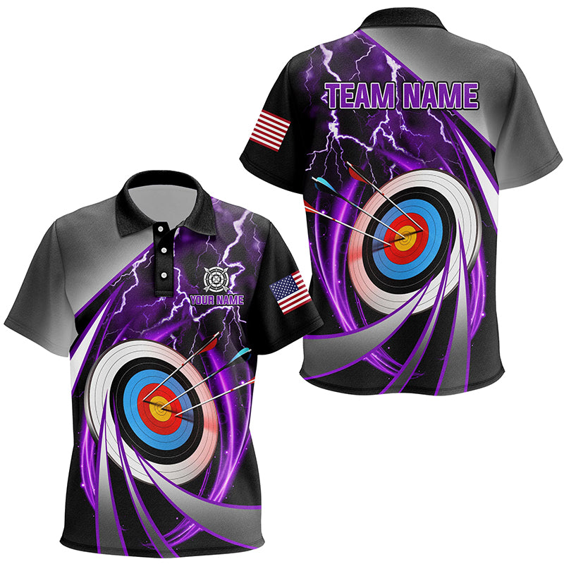 Purple Archery 3d Target Thunder Lightning Personalized Kid Polo Shirts, Team League Archery Shirts TDM1052
