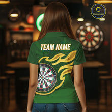 Load image into Gallery viewer, Personalized Green Dartboard Flame Gold Darts Shirt For Women, Darts Jersey Team Polo &amp; 1/4 Zip TDM5872