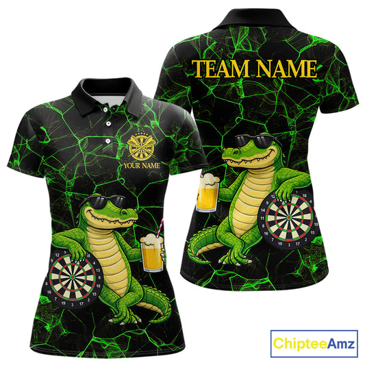 Black And Green Funny Alligator Darts Shirt For Women Custom Lightning Darts Team Jersey Outfit TDM5873