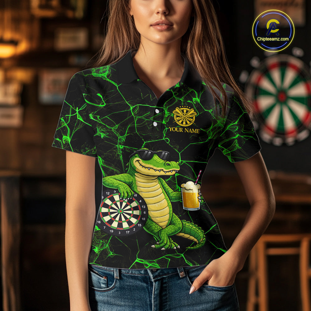 Black And Green Funny Alligator Darts Shirt For Women Custom Lightning Darts Team Jersey Outfit TDM5873