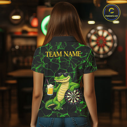 Black And Green Funny Alligator Darts Shirt For Women Custom Lightning Darts Team Jersey Outfit TDM5873