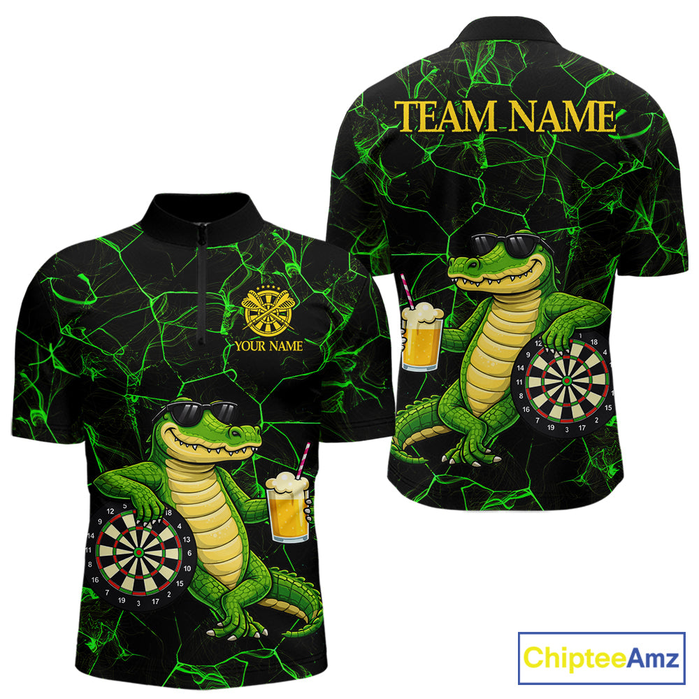 Black And Green Funny Alligator Darts Shirt For Men Custom Lightning Darts Team Jersey Outfit TDM5873