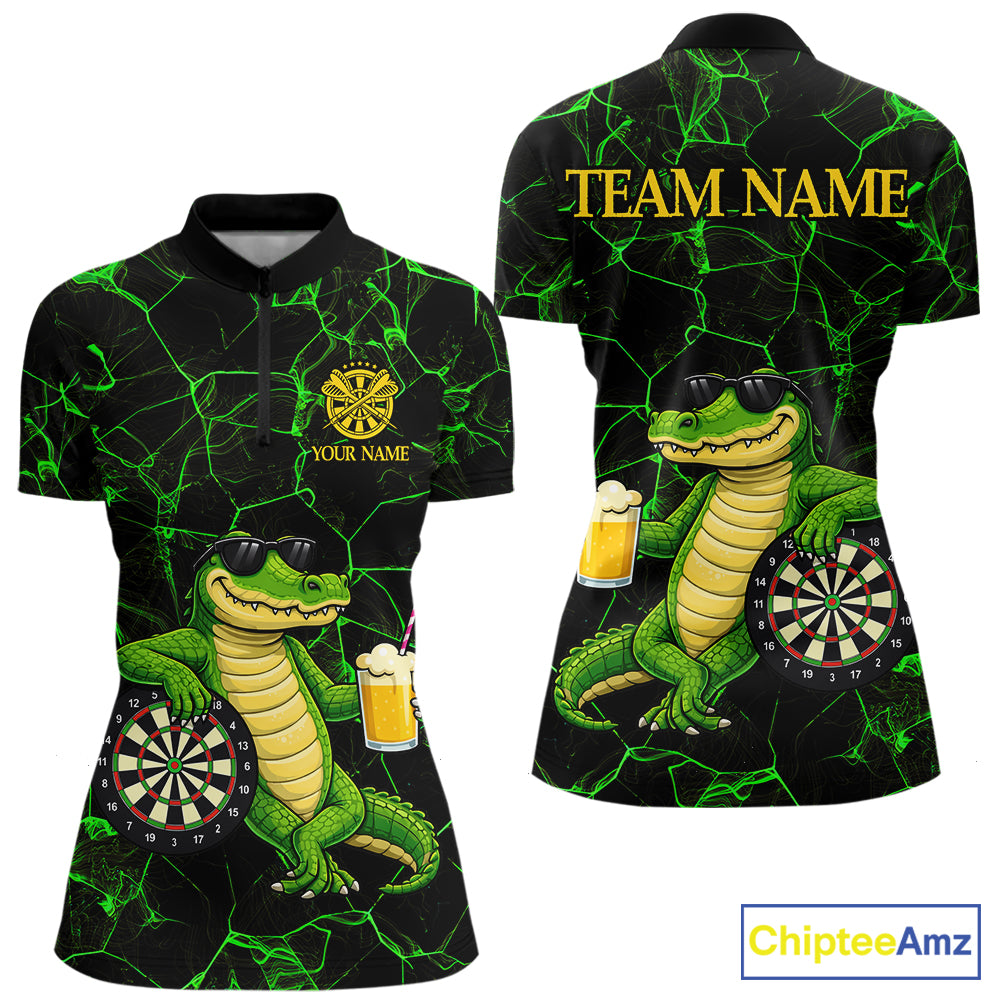 Black And Green Funny Alligator Darts Shirt For Women Custom Lightning Darts Team Jersey Outfit TDM5873