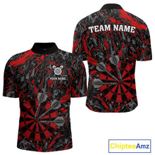 Load image into Gallery viewer, Custom Black And Red Grunge Camo Dart Shirts For Men, Camouflage Dart Team Jersey Polo &amp; 1/4 Zip TDM3959
