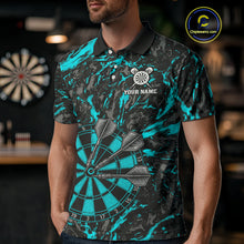 Load image into Gallery viewer, Custom Black And Blue Grunge Camo Dart Shirts For Men, Camouflage Dart Team Jersey Polo &amp; 1/4 Zip TDM3960