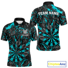 Load image into Gallery viewer, Custom Black And Blue Grunge Camo Dart Shirts For Men, Camouflage Dart Team Jersey Polo &amp; 1/4 Zip TDM3960