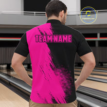 Load image into Gallery viewer, Male model wearing the Custom Pink and Black Strike Bowling quarter zip bowling shirt featuring modern bowling graphics, back view