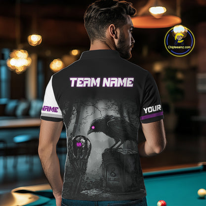 Personalized Purple 8 Ball Pool Crows Billiard Shirts For Men, Halloween Pool Team Jersey Outfit TDM4508