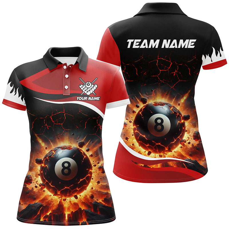 Personalized Red 8 Ball Pool Crack Flame Women Billiard Jerseys, Team League Billiard Team Shirts TDM2438