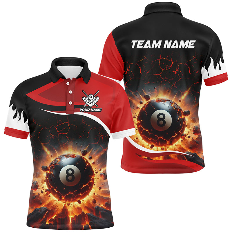 Personalized Red 8 Ball Pool Crack Flame Men Billiard Jerseys, Team League Billiard Team Shirts TDM2438