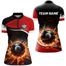 Load image into Gallery viewer, Personalized Red 8 Ball Pool Crack Flame Women Billiard Jerseys, Team League Billiard Team Shirts TDM2438