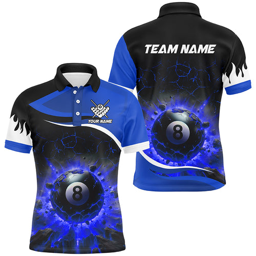 Personalized Blue 8 Ball Pool Crack Flame Men Billiard Jerseys, Team League Billiard Team Shirts TDM2439