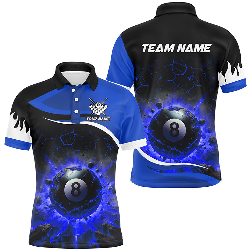 Personalized Blue 8 Ball Pool Crack Flame Men Billiard Jerseys, Team League Billiard Team Shirts TDM2439