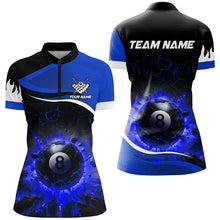 Load image into Gallery viewer, Personalized Blue 8 Ball Pool Crack Flame Women Billiard Jerseys, Team League Billiard Team Shirts TDM2439