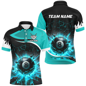 Personalized Turquoise 8 Ball Pool Crack Flame Men Billiard Jersey, Team League Billiard Team Shirts TDM2440