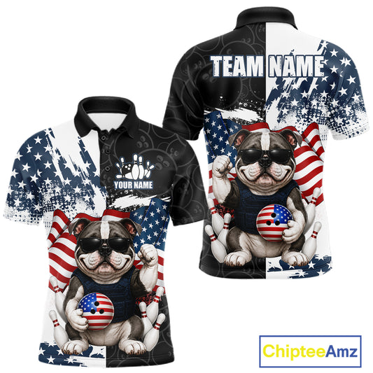Funny Bulldog American Flag Bowling Jerseys For Men Custom Patriotic Bowling League Team Shirts TDM7454