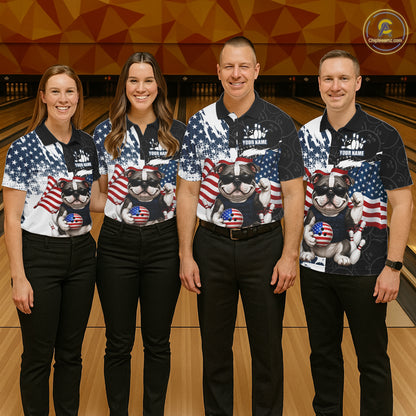 Funny Bulldog American Flag Bowling Jerseys For Women Custom Patriotic Bowling League Team Shirts TDM7454