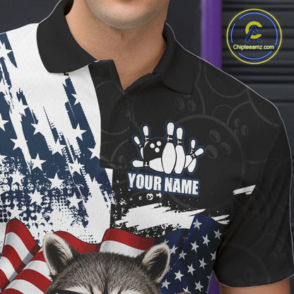 Funny Raccoon American Flag Bowling Jerseys For Men Custom Patriotic Bowling League Team Shirts TDM7456