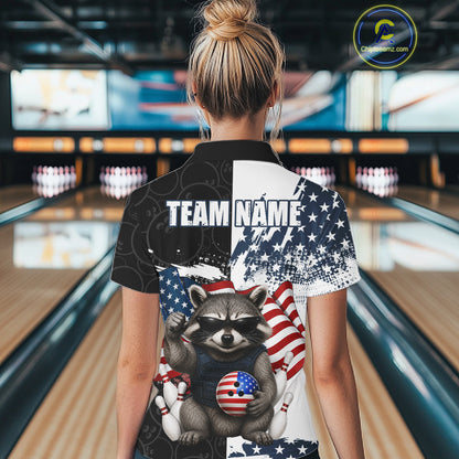 Funny Raccoon American Flag Bowling Jerseys For Women Custom Patriotic Bowling League Team Shirts TDM7456