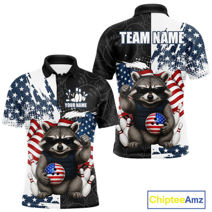 Funny Raccoon American Flag Bowling Jerseys For Men Custom Patriotic Bowling League Team Shirts TDM7456