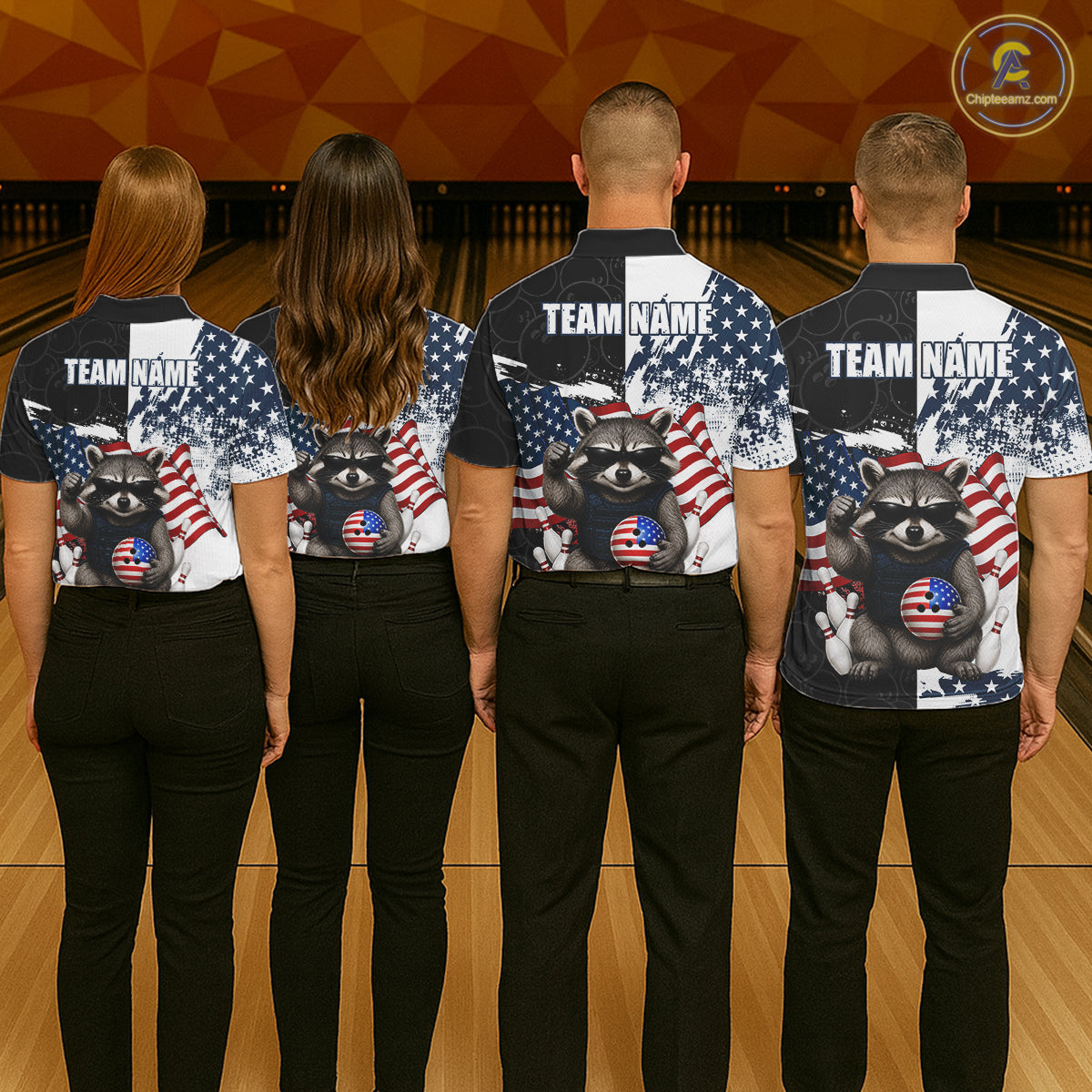 Funny Raccoon American Flag Bowling Jerseys For Men Custom Patriotic Bowling League Team Shirts TDM7456