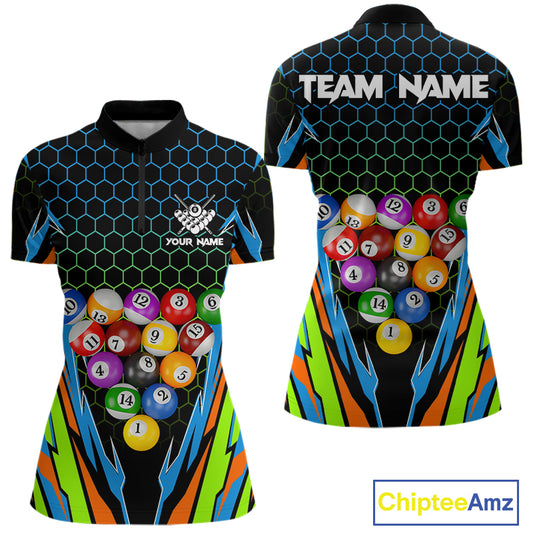 Colorful 3D Billiard Jersey For Women Custom Funny Pool Balls Billiard Team Shirt Polo & 1/4 Zip TDM4933