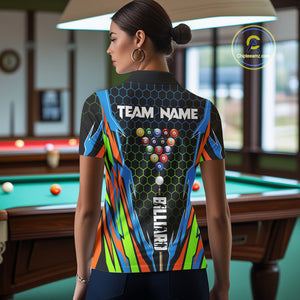 Colorful 8 Ball Billiard Jersey For Women Custom 8 Ball Pool Team Shirt Billiard Polo & 1/4 Zip TDM4934