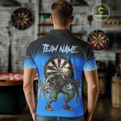 Blue Funny Zombie Dart Shirt With Pocket Option For Men Custom Darts Jersey TDM4937