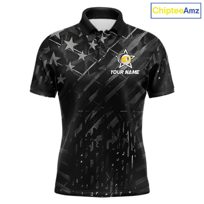 Black US Flag 9 Ball Billiard Shirts For Men Custom Patriotic Billiard Team Shirts, Pool Jerseys TDM7773