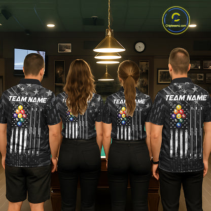 Black US Flag 9 Ball Billiard Shirts For Men Custom Patriotic Billiard Team Shirts, Pool Jerseys TDM7773