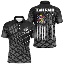 Load image into Gallery viewer, Personalized Black Grunge American Flag Men Billiard Shirts Custom Patriotic Pool Player Jerseys TDM2910