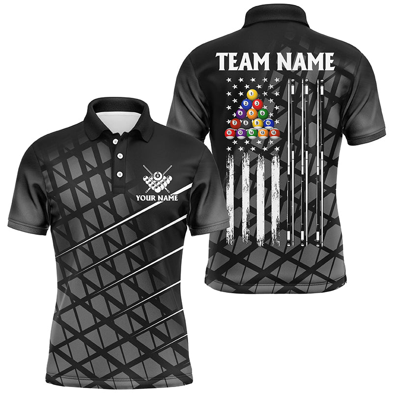 Personalized Black Grunge American Flag Men Billiard Shirts Custom Patriotic Pool Player Jerseys TDM2910