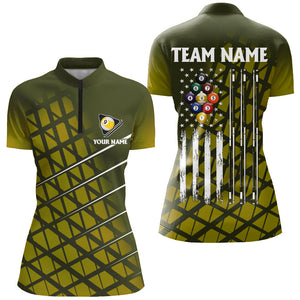 Personalized Yellow Retro American Flag Women Billiard Shirts Custom 9 Ball Pool Billiard Jerseys TDM2911