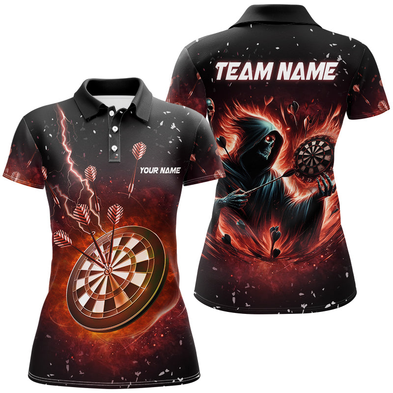 Personalized Scary Death Skeleton Fire Dart Shirts For Women Custom Darts League Team Jerseys TDM2918