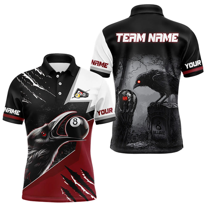 Personalized 8 Ball Pool Crows Billiard Shirts For Men, Billiard Team Jerseys |Red TDM3151
