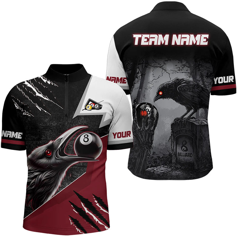 Personalized 8 Ball Pool Crows Billiard Shirts For Men,  Billiard Team Jerseys |Red TDM3151