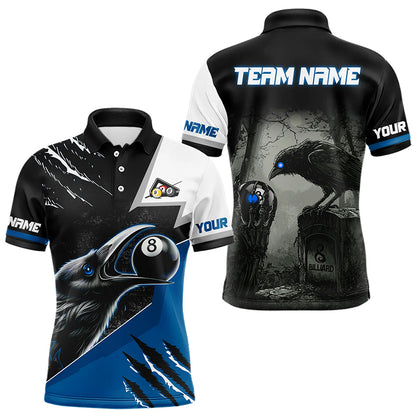 Personalized 8 Ball Pool Crows Billiard Shirts For Men,  Billiard Team Jerseys |Blue TDM3152