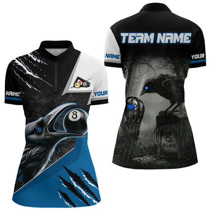 Personalized 8 Ball Pool Crows Billiard Shirts For Women,  Billiard Team Jerseys |Blue TDM3152