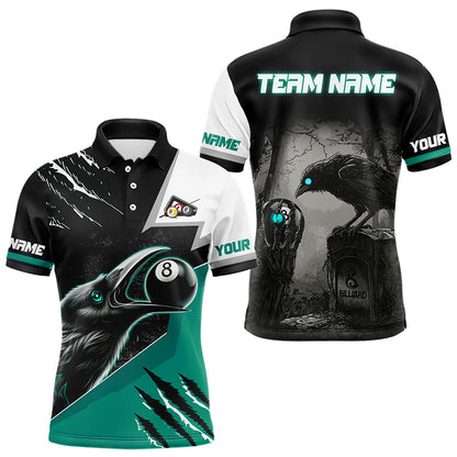 Personalized 8 Ball Pool Crows Billiard Shirts For Men,  Billiard Team Jersey |Turquoise TDM3153