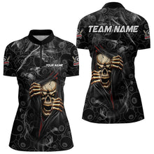 Load image into Gallery viewer, Personalized Skull 8 Ball Smoke Pattern Billiard Shirts For Women, 8 Ball Pool Black Billiard Jerseys TDM3157