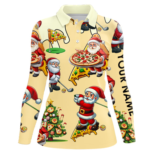 Funny Christmas Santa Pizza Golf Polo Shirts For Women Custom Xmas Golf Shirts, Gifts For Golfers TDM3158