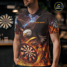 Load image into Gallery viewer, Personalized Fire Flame Eagle Darts Polo &amp; 1/4 Zip Custom Darts Shirt For Men, Darts Team Jersey TDM5377