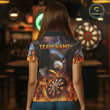 Load image into Gallery viewer, Personalized Fire Flame Eagle Darts Polo &amp; 1/4 Zip Custom Darts Shirt For Women, Darts Team Jersey TDM5377