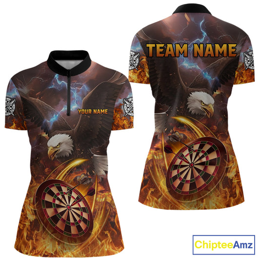Personalized Fire Flame Eagle Darts Polo & 1/4 Zip Custom Darts Shirt For Women, Darts Team Jersey TDM5377