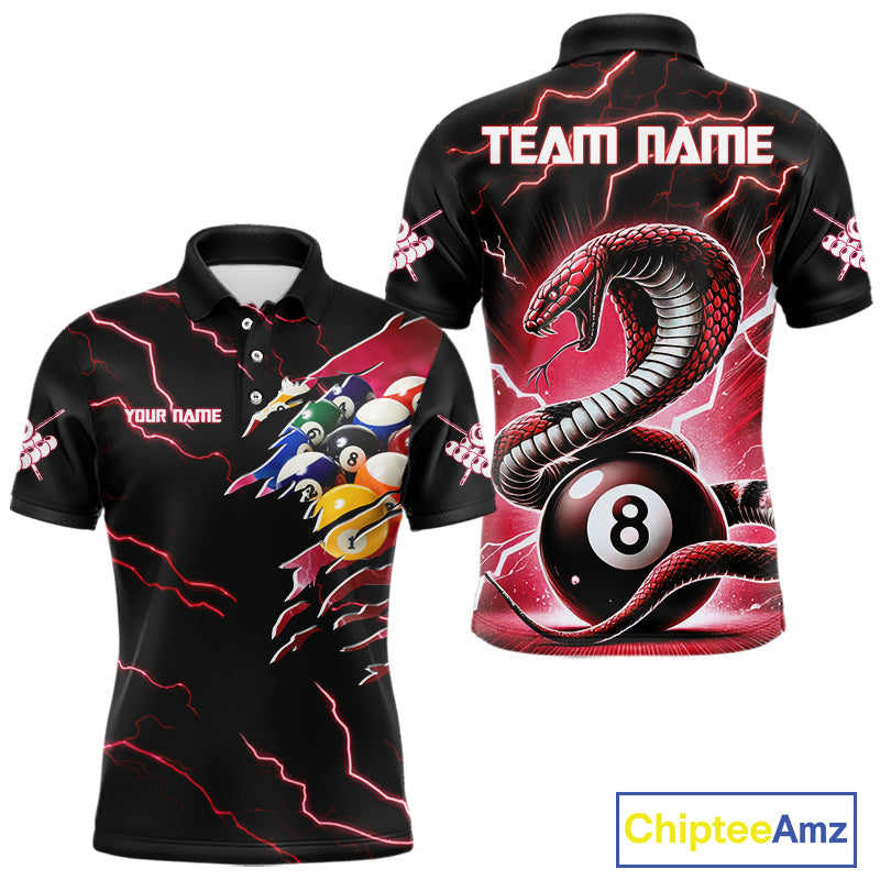 Red 8 Ball Lightning Thunder Cobra Snake Billiard Shirt For Men Custom Pool Team Jersey TDM5874