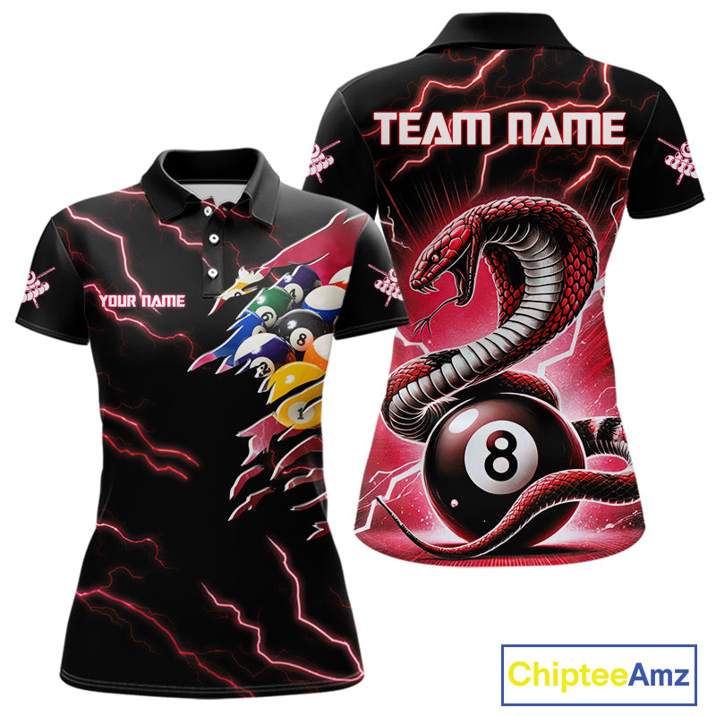 Red 8 Ball Lightning Thunder Cobra Snake Billiard Shirt For Women Custom Pool Team Jersey TDM5874