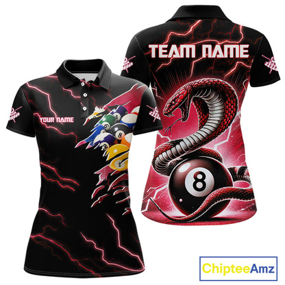 Red 8 Ball Lightning Thunder Cobra Snake Billiard Shirt For Women Custom Pool Team Jersey TDM5874